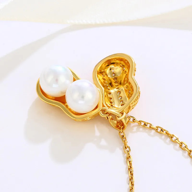 304 Stainless Steel Copper 24K Gold Plated Retro Classic Style Plating Inlay Peanut Artificial Gemstones Pendant Necklace