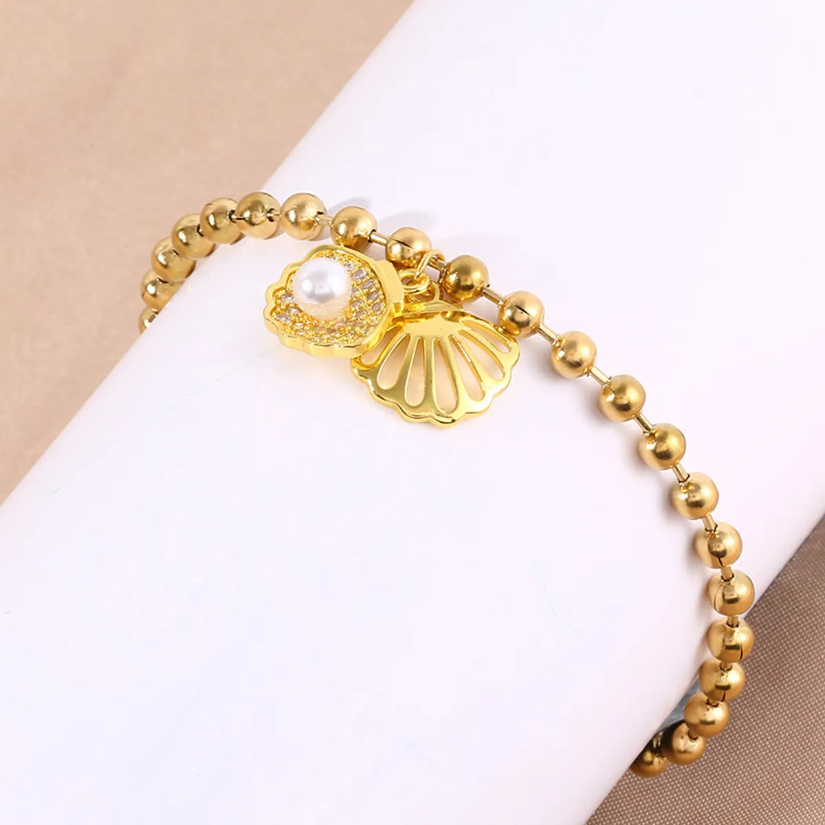 304 Stainless Steel Copper Beach Plating Shell Zircon Bracelets