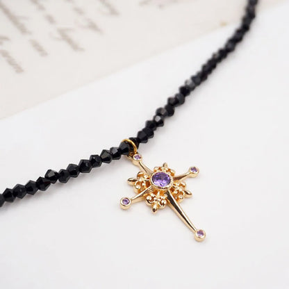 Wholesale Casual Modern Style Simple Style Cross 304 Stainless Steel Artificial Crystal Copper Inlay Gold Plated Zircon Pendant Necklace