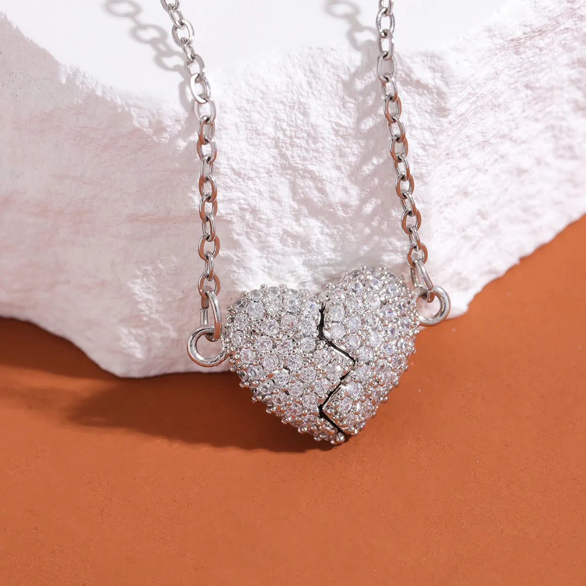 Wholesale Elegant Heart Shape 304 Stainless Steel Copper Inlay Zircon Pendant Necklace