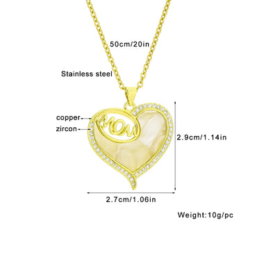 Wholesale Elegant Simple Style Letter Heart Shape 304 Stainless Steel Copper Inlay Zircon Pendant Necklace