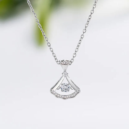 304 Stainless Steel Copper Hollow Out Inlay Sector Zircon Pendant Necklace