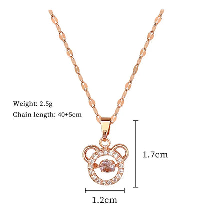 304 Stainless Steel Copper IG Style Cute Inlay Round Rhinestones Pendant Necklace