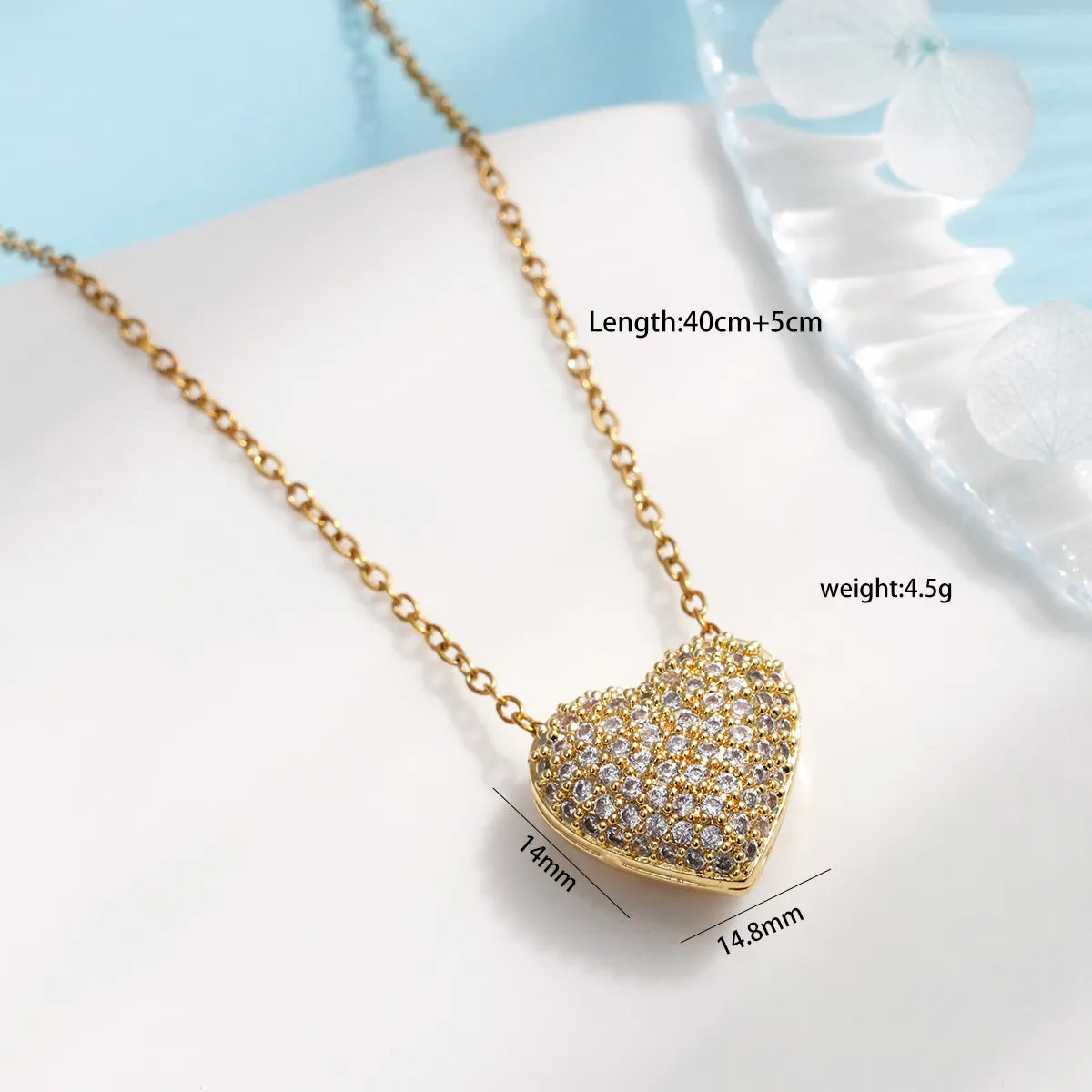 304 Stainless Steel Copper Inlay Heart Shape Crown Zircon Pendant Necklace