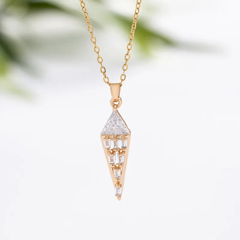 304 Stainless Steel Copper Inlay Tower Zircon Pendant Necklace