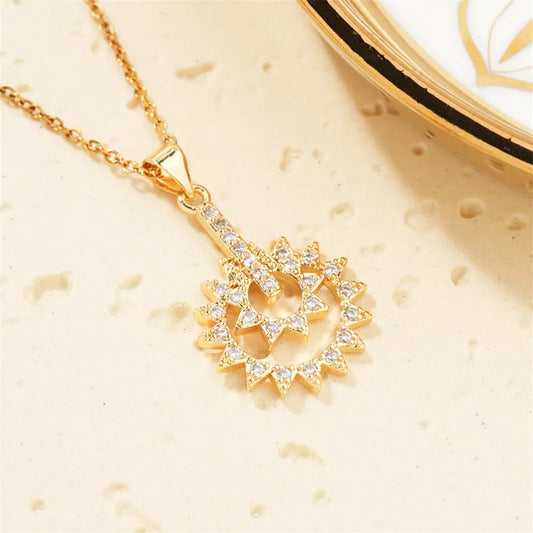 304 Stainless Steel Copper K Gold Plated Casual Classic Style Three-Dimensional Inlay Sun Zircon Pendant Necklace