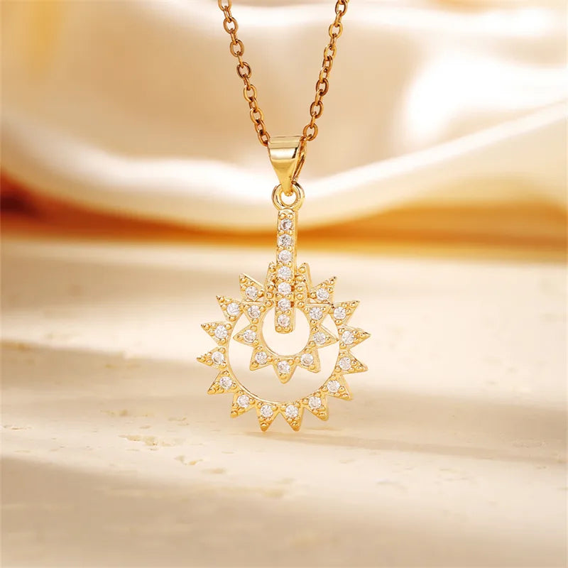 304 Stainless Steel Copper K Gold Plated Casual Classic Style Three-Dimensional Inlay Sun Zircon Pendant Necklace