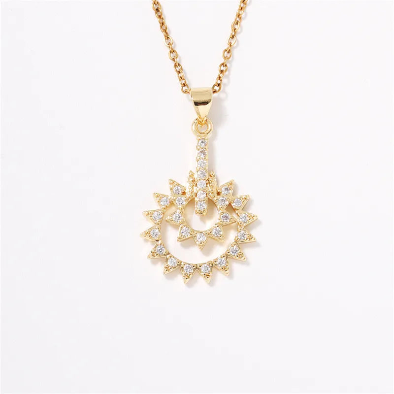 304 Stainless Steel Copper K Gold Plated Casual Classic Style Three-Dimensional Inlay Sun Zircon Pendant Necklace