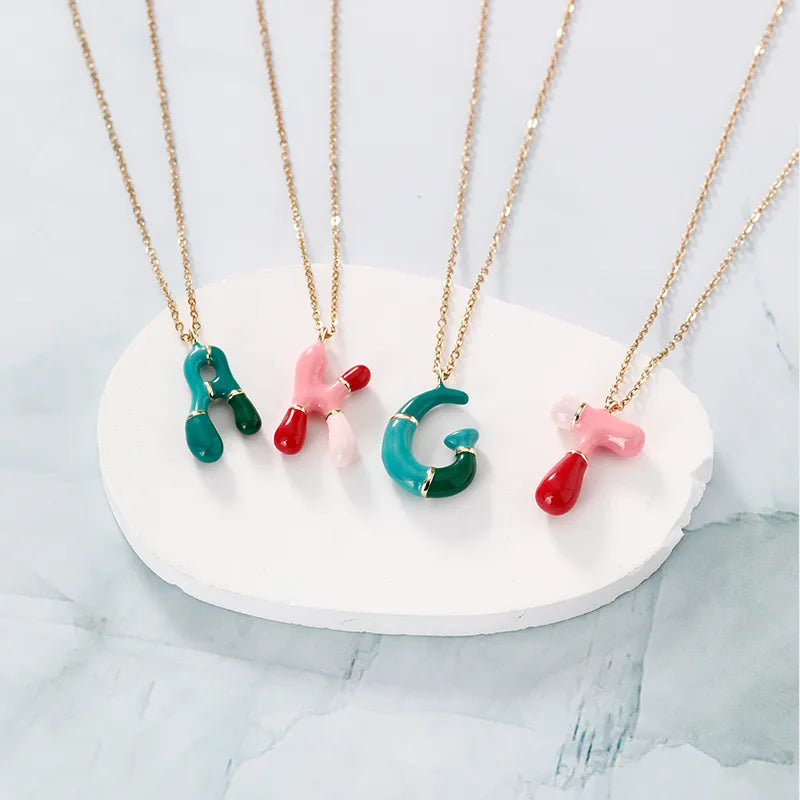 304 Stainless Steel Copper K Gold Plated Casual Elegant Cute Enamel Plating Letter Pendant Necklace