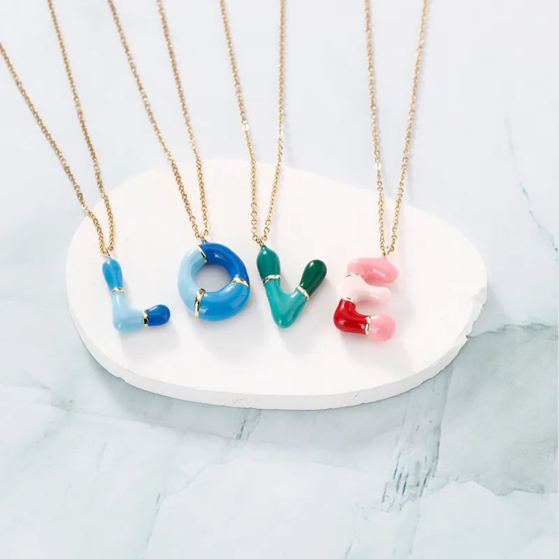 304 Stainless Steel Copper K Gold Plated Casual Elegant Cute Enamel Plating Letter Pendant Necklace