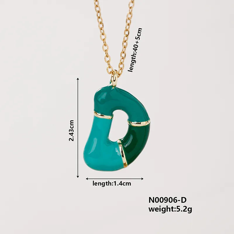 304 Stainless Steel Copper K Gold Plated Casual Elegant Cute Enamel Plating Letter Pendant Necklace