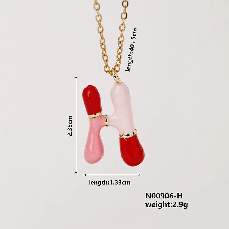 304 Stainless Steel Copper K Gold Plated Casual Elegant Cute Enamel Plating Letter Pendant Necklace