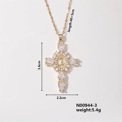 304 Stainless Steel Copper K Gold Plated Classic Style Shiny Plating Inlay Cross Zircon Necklace