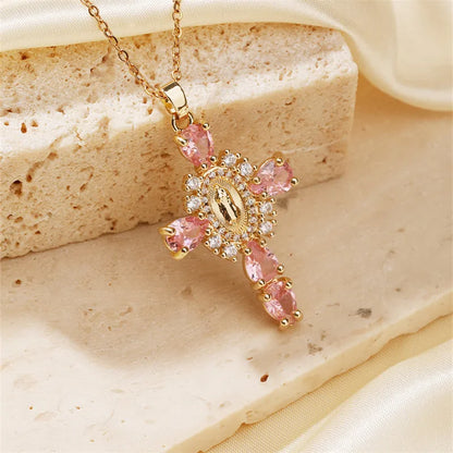 304 Stainless Steel Copper K Gold Plated Classic Style Shiny Plating Inlay Cross Zircon Necklace