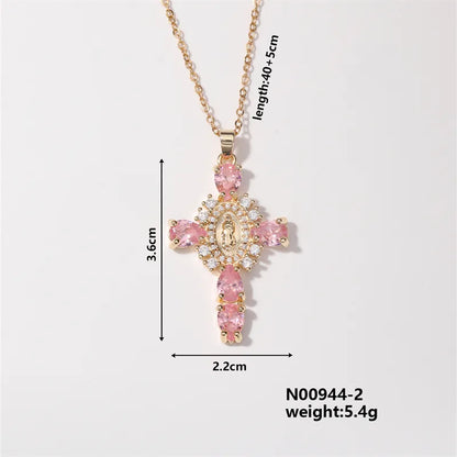 304 Stainless Steel Copper K Gold Plated Classic Style Shiny Plating Inlay Cross Zircon Necklace