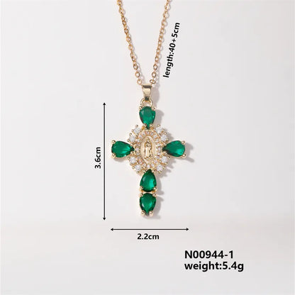 304 Stainless Steel Copper K Gold Plated Classic Style Shiny Plating Inlay Cross Zircon Necklace