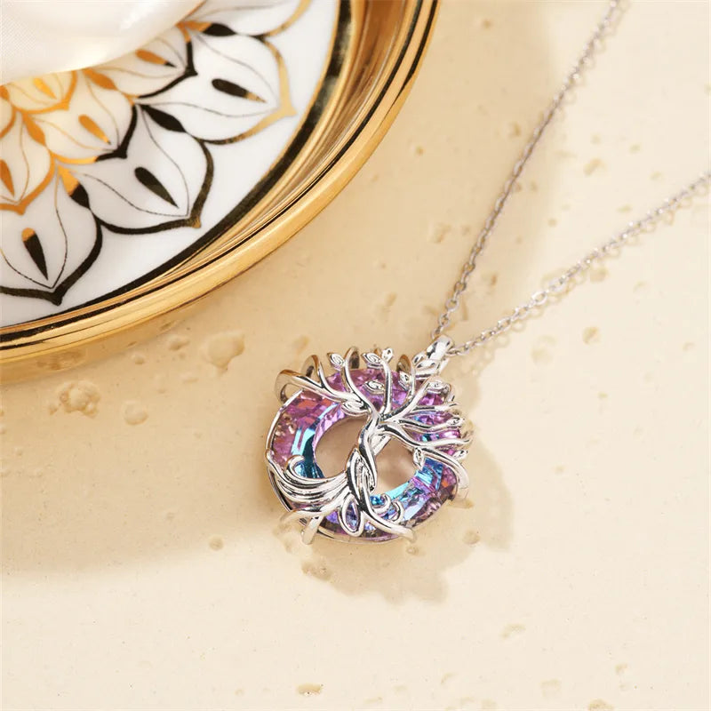 304 Stainless Steel Copper K Gold Plated Cute Sweet Artistic Inlay Christmas Tree Crystal Pendant Necklace