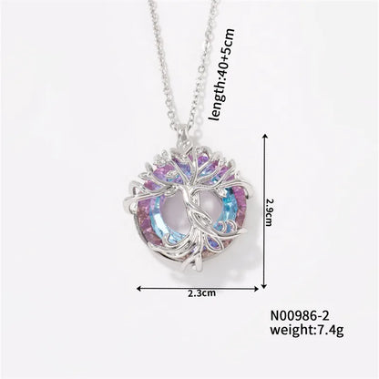 304 Stainless Steel Copper K Gold Plated Cute Sweet Artistic Inlay Christmas Tree Crystal Pendant Necklace