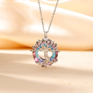 304 Stainless Steel Copper K Gold Plated Cute Sweet Artistic Inlay Christmas Tree Crystal Pendant Necklace