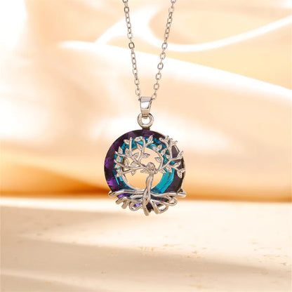 304 Stainless Steel Copper K Gold Plated Cute Sweet Artistic Inlay Christmas Tree Crystal Pendant Necklace