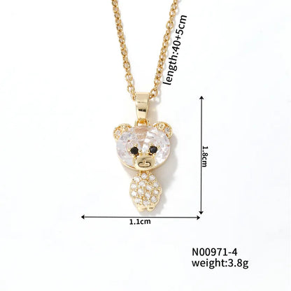 304 Stainless Steel Copper K Gold Plated Cute Sweet Korean Style Three-Dimensional Inlay Little Bear Zircon Pendant Necklace