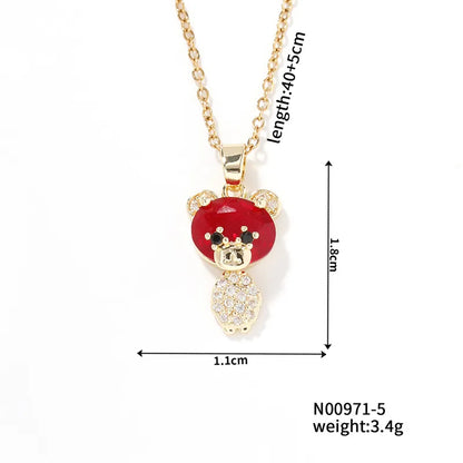 304 Stainless Steel Copper K Gold Plated Cute Sweet Korean Style Three-Dimensional Inlay Little Bear Zircon Pendant Necklace