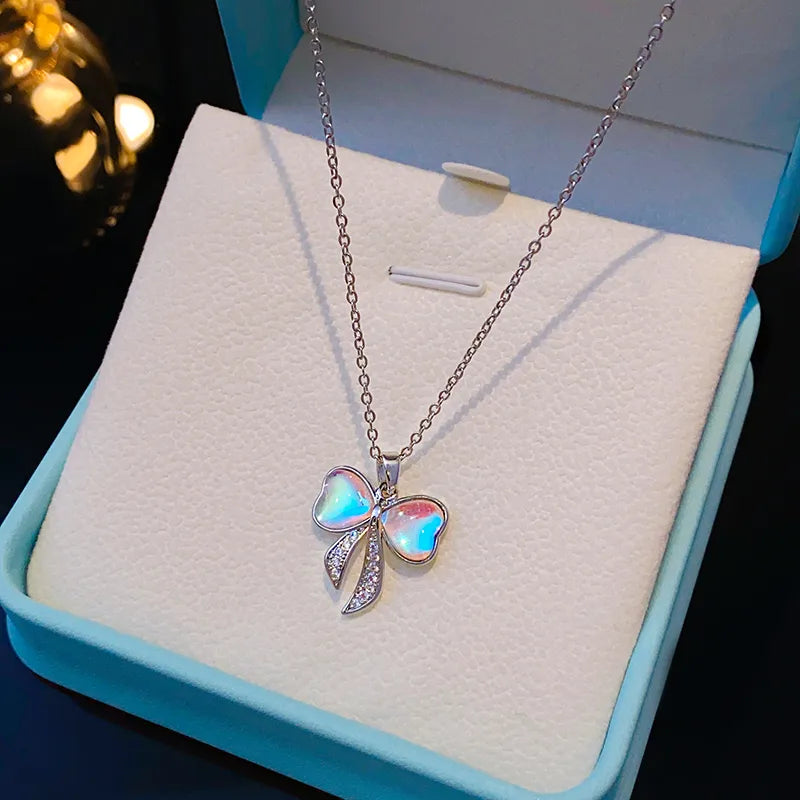 304 Stainless Steel Copper K Gold Plated Elegant Glam Shiny Inlay Bow Knot Zircon Pendant Necklace