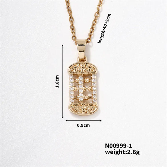 304 Stainless Steel Copper K Gold Plated Elegant Vintage Style Artistic Plating Inlay Abacus Zircon Pendant Necklace