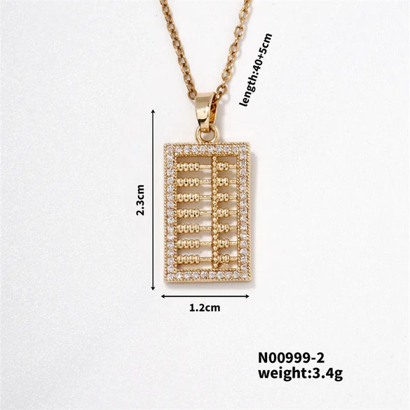 304 Stainless Steel Copper K Gold Plated Elegant Vintage Style Artistic Plating Inlay Abacus Zircon Pendant Necklace