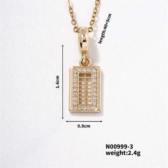 304 Stainless Steel Copper K Gold Plated Elegant Vintage Style Artistic Plating Inlay Abacus Zircon Pendant Necklace
