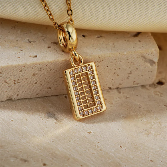304 Stainless Steel Copper K Gold Plated Elegant Vintage Style Artistic Plating Inlay Abacus Zircon Pendant Necklace