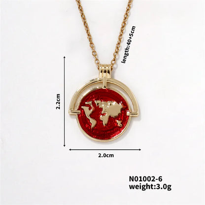 304 Stainless Steel Copper K Gold Plated Hip-Hop Rock Shiny Three-Dimensional Round Map Pendant Necklace