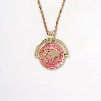 304 Stainless Steel Copper K Gold Plated Hip-Hop Rock Shiny Three-Dimensional Round Map Pendant Necklace