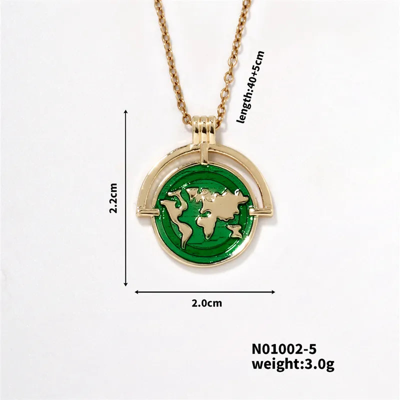 304 Stainless Steel Copper K Gold Plated Hip-Hop Rock Shiny Three-Dimensional Round Map Pendant Necklace