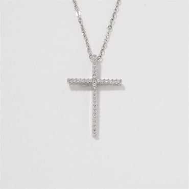 304 Stainless Steel Copper K Gold Plated Hip-Hop Rock Streetwear Three-Dimensional Inlay Cross Zircon Pendant Necklace