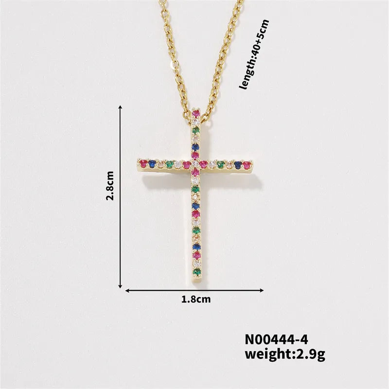 304 Stainless Steel Copper K Gold Plated Hip-Hop Rock Streetwear Three-Dimensional Inlay Cross Zircon Pendant Necklace