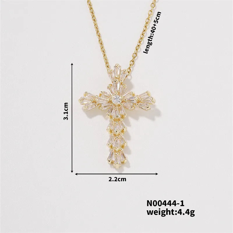 304 Stainless Steel Copper K Gold Plated Hip-Hop Rock Streetwear Three-Dimensional Inlay Cross Zircon Pendant Necklace