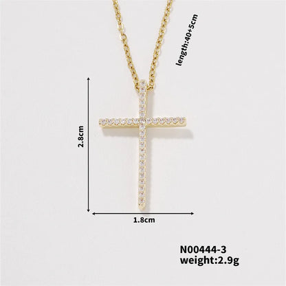 304 Stainless Steel Copper K Gold Plated Hip-Hop Rock Streetwear Three-Dimensional Inlay Cross Zircon Pendant Necklace