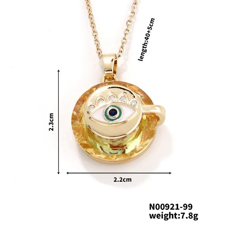 304 Stainless Steel Copper K Gold Plated Inlay Devil'S Eye Crystal Pendant Necklace