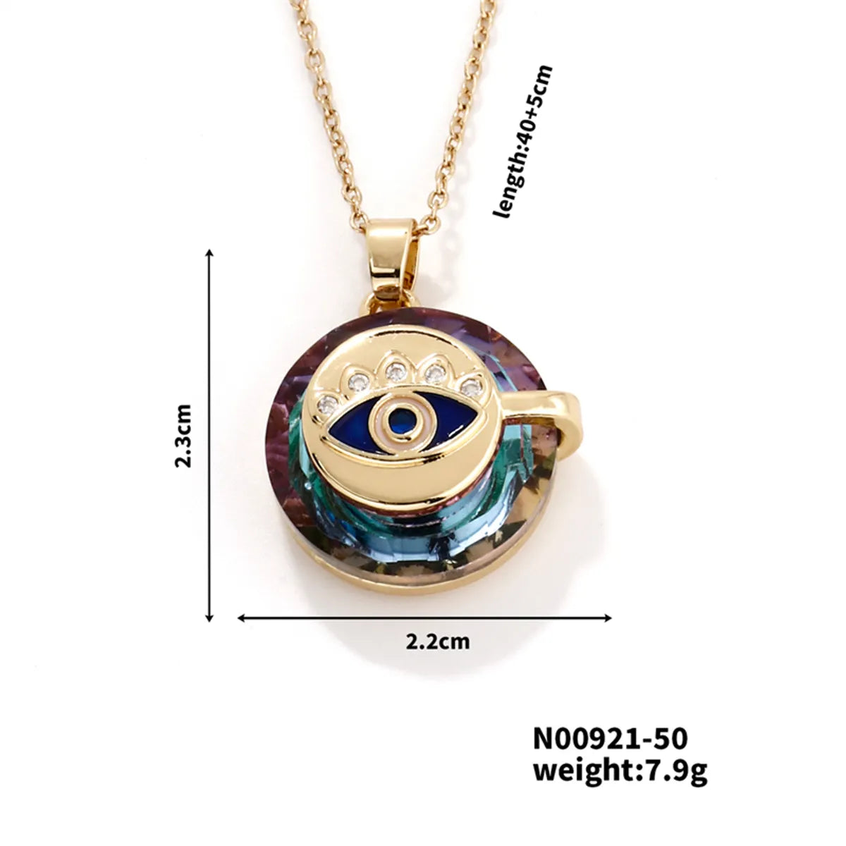 304 Stainless Steel Copper K Gold Plated Inlay Devil'S Eye Crystal Pendant Necklace