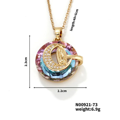 304 Stainless Steel Copper K Gold Plated Inlay Human Moon Crystal Zircon Pendant Necklace