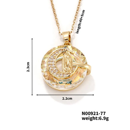 304 Stainless Steel Copper K Gold Plated Inlay Human Moon Crystal Zircon Pendant Necklace