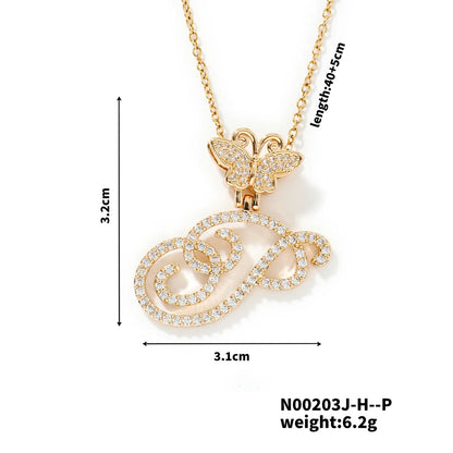 304 Stainless Steel Copper K Gold Plated Inlay Letter Zircon Pendant Necklace