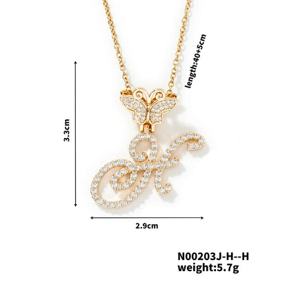 304 Stainless Steel Copper K Gold Plated Inlay Letter Zircon Pendant Necklace