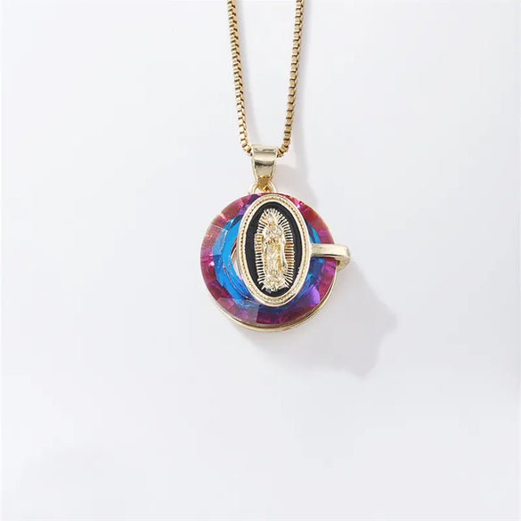 304 Stainless Steel Copper K Gold Plated Inlay Portrait Crystal Pendant Necklace