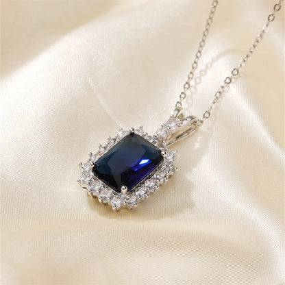 304 Stainless Steel Copper K Gold Plated Rhodium Plated Elegant Cute Shiny Inlay Square Zircon Pendant Necklace