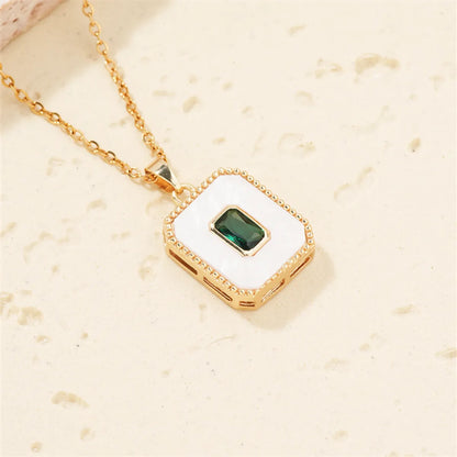 304 Stainless Steel Copper K Gold Plated Rhodium Plated Elegant Cute Shiny Inlay Square Zircon Pendant Necklace