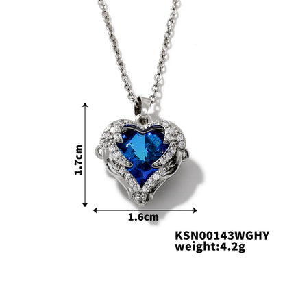 304 Stainless Steel Copper K Gold Plated Rhodium Plated Inlay Heart Shape Crystal Zircon Pendant Necklace