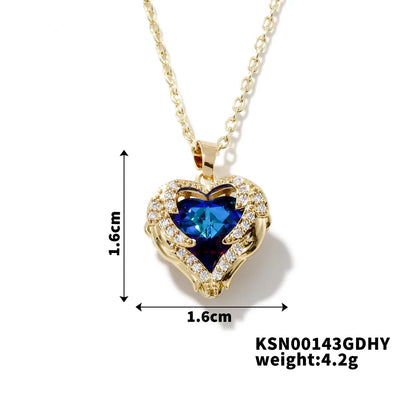 304 Stainless Steel Copper K Gold Plated Rhodium Plated Inlay Heart Shape Crystal Zircon Pendant Necklace