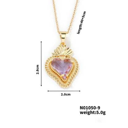 304 Stainless Steel Copper K Gold Plated Rhodium Plated Three-Dimensional Inlay Heart Shape Strawberry Glass Pendant Necklace